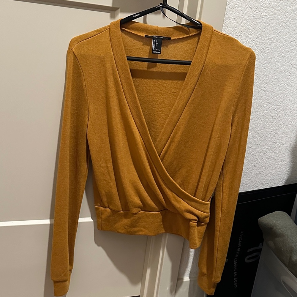 Forever 21 Mustard Wrap Blouse